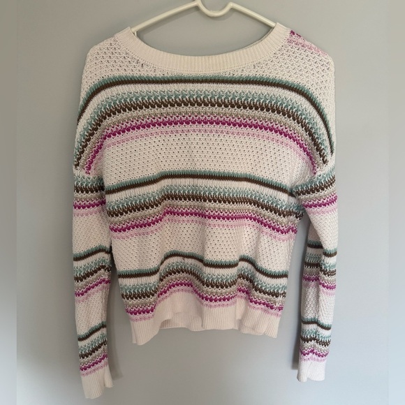 LOFT Striped Pointelle Sweater Size Small Lightweight - Picture 3 of 8